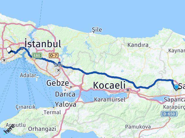 Sakarya Bağcılar İstanbul Arası Kaç Km - Yol Haritası