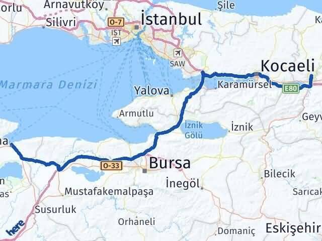 Sakarya Bandırma Balıkesir Arası Kaç Km - Yol Haritası