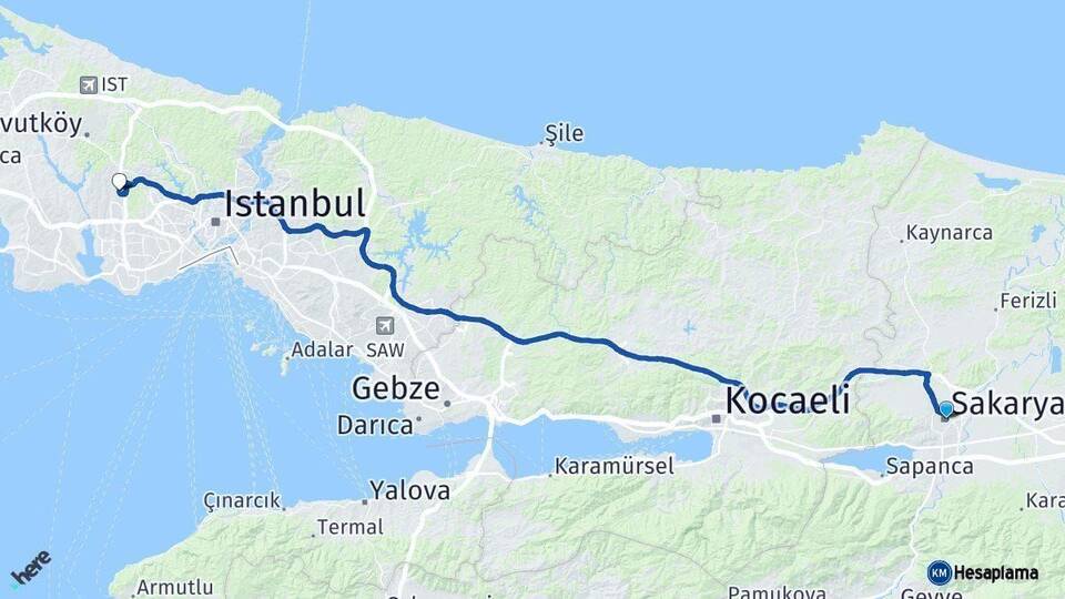Sakarya Başakşehir İstanbul Arası Kaç Km - Yol Haritası