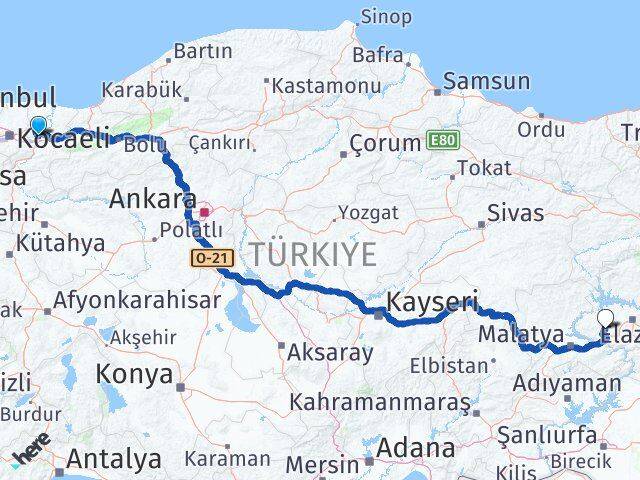 Sakarya Baskil Elazığ Arası Kaç Km - Yol Haritası