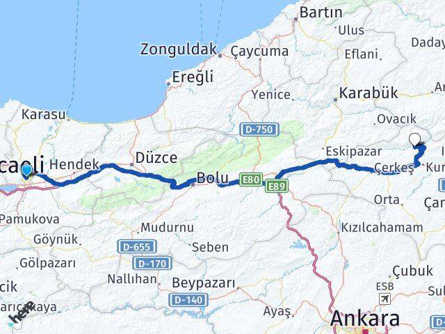 Sakarya Bayramören Çankırı Arası Kaç Km - Yol Haritası