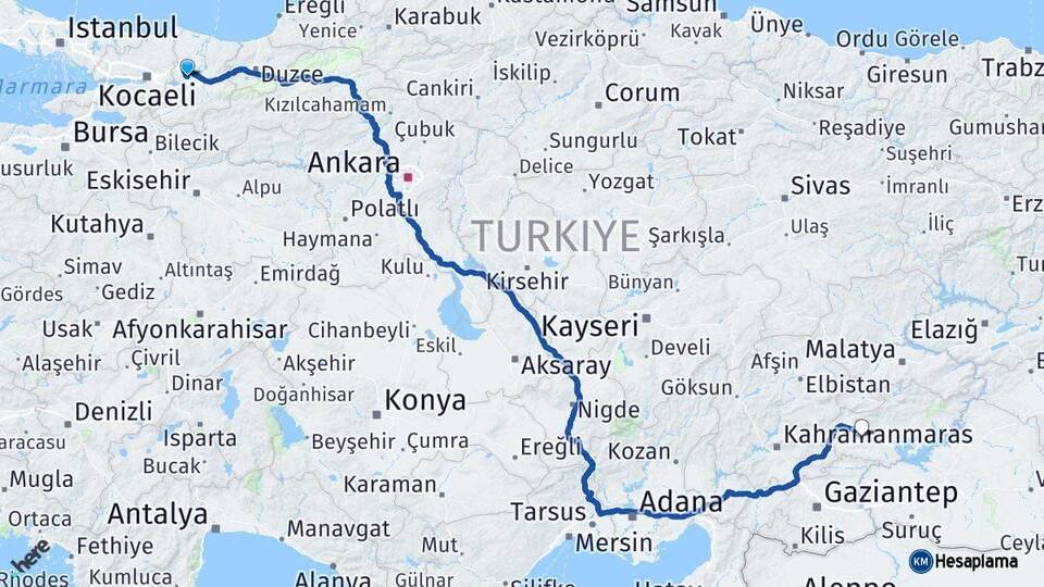 Sakarya Besni Adıyaman Arası Kaç Km - Yol Haritası