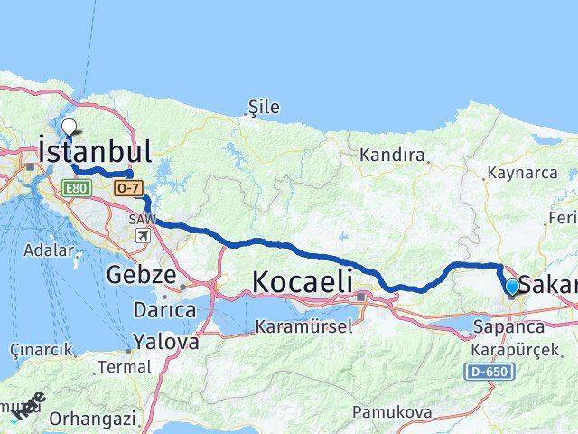 Sakarya Beykoz İstanbul Arası Kaç Km - Yol Haritası