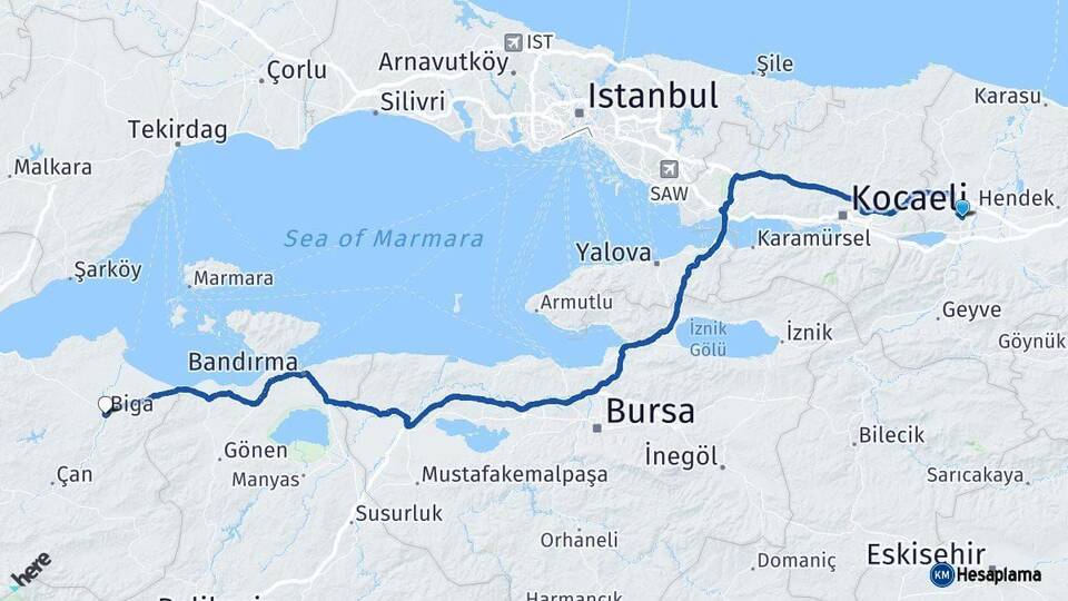Sakarya Biga Çanakkale Arası Kaç Km - Yol Haritası