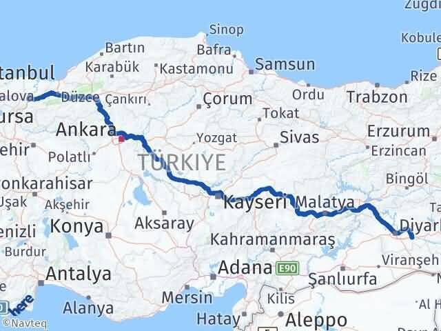 Sakarya Bismil Diyarbakır Arası Kaç Km - Yol Haritası