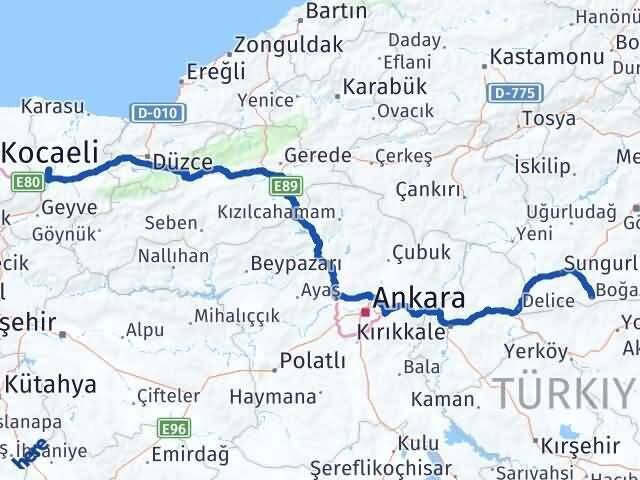 Sakarya Boğazkale Çorum Arası Kaç Km - Yol Haritası