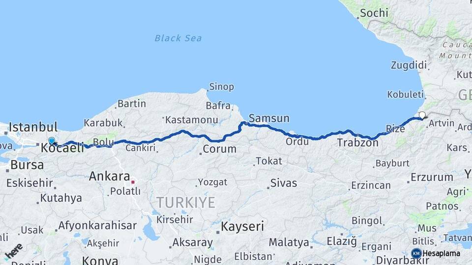 Sakarya Borçka Artvin Arası Kaç Km - Yol Haritası