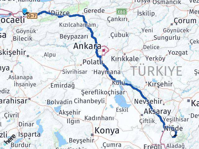 Sakarya Çamardı Niğde Arası Kaç Km - Yol Haritası