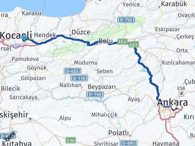 Sakarya Çankaya Ankara Arası Kaç Km - Yol Haritası