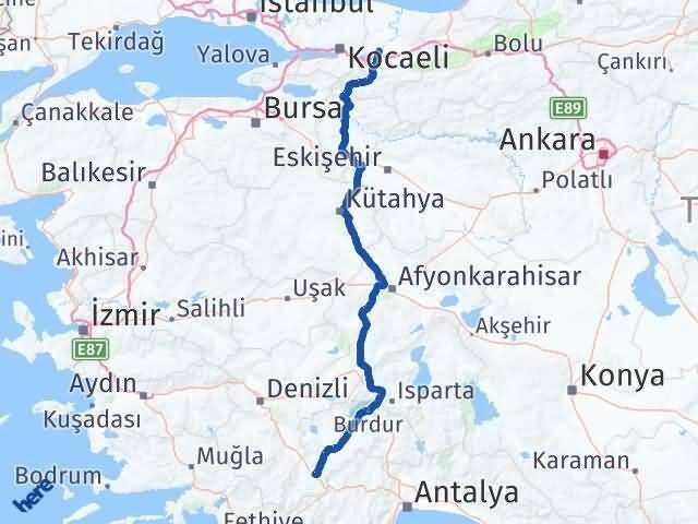 Sakarya Çavdır Burdur Arası Kaç Km - Yol Haritası