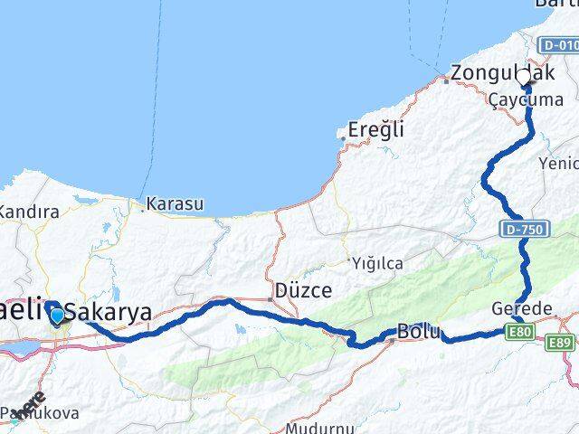 Sakarya Çaycuma Zonguldak Arası Kaç Km - Yol Haritası