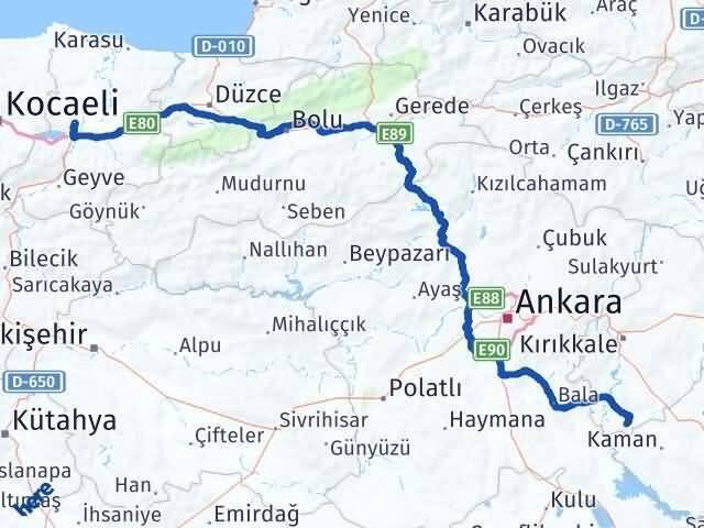 Sakarya Çelebi Kırıkkale Arası Kaç Km - Yol Haritası