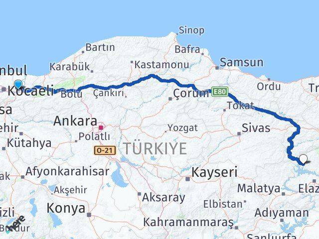 Sakarya Çemişgezek Tunceli Arası Kaç Km - Yol Haritası