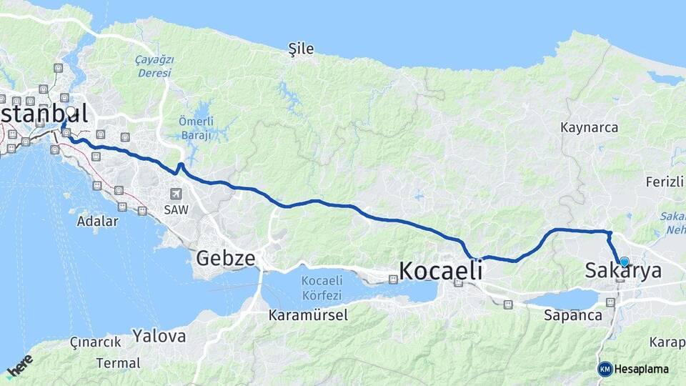 Sakarya Çengelköy Üsküdar İstanbul Arası Kaç Km - Yol Haritası