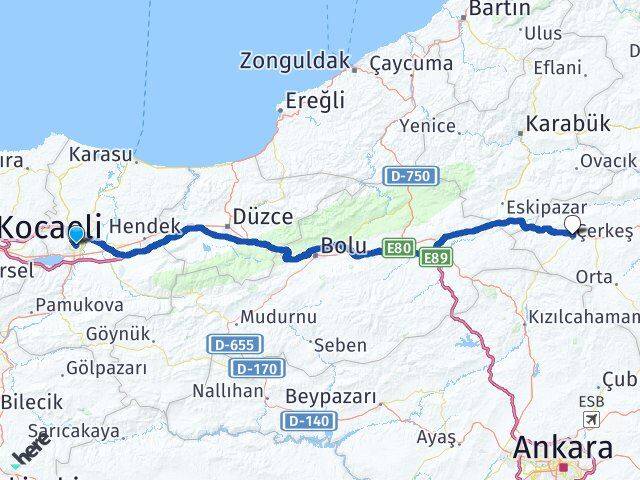 Sakarya Çerkeş Çankırı Arası Kaç Km - Yol Haritası