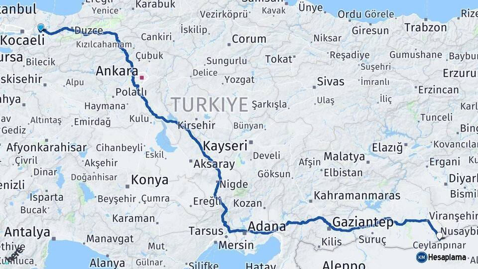 Sakarya Ceylanpınar Şanlıurfa Arası Kaç Km - Yol Haritası