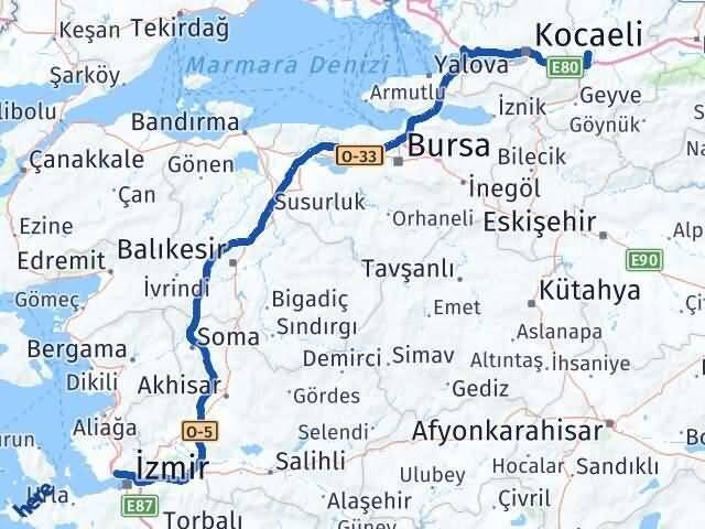 Sakarya Çiğli İzmir Arası Kaç Km - Yol Haritası