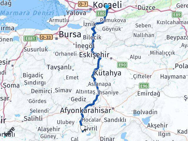 Sakarya Çivril Denizli Arası Kaç Km - Yol Haritası