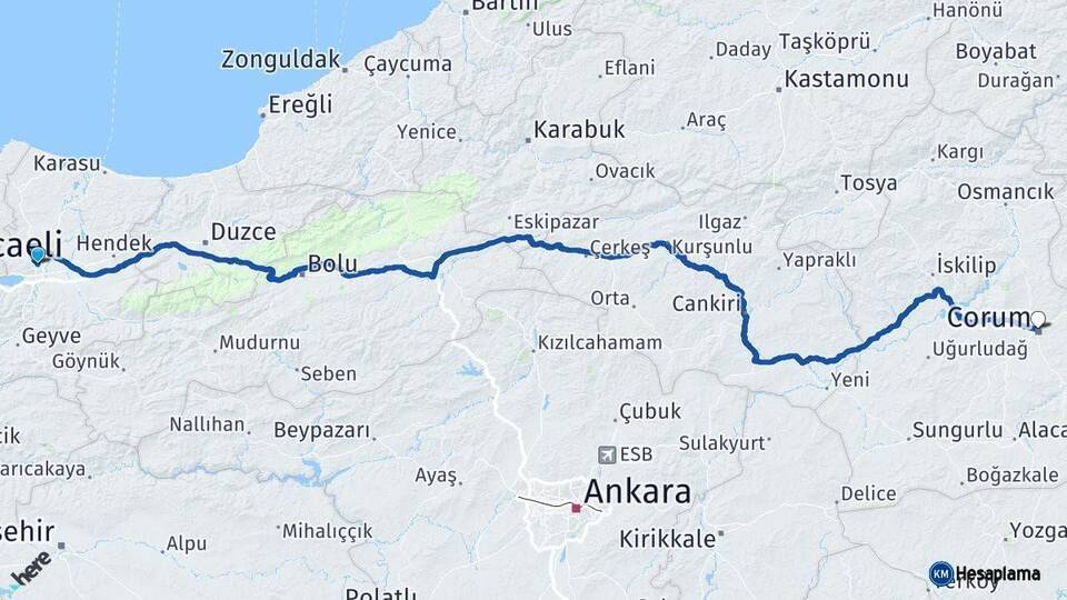 Sakarya Çorum Arası Kaç Km - Yol Haritası