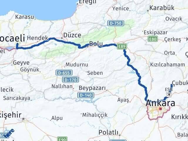 Sakarya Çubuk Ankara Arası Kaç Km - Yol Haritası