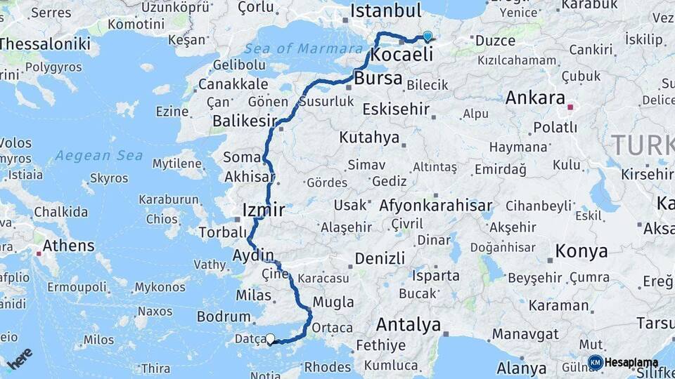 Sakarya Datça Muğla Arası Kaç Km - Yol Haritası