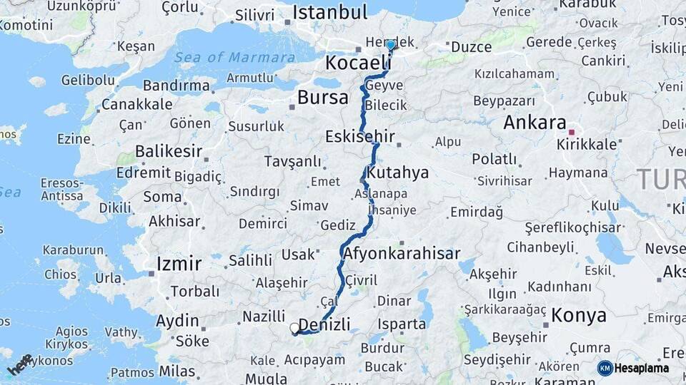Sakarya Denizli Arası Kaç Km - Yol Haritası