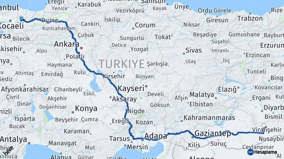 Sakarya Derik Mardin Arası Kaç Km - Yol Haritası