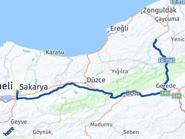 Sakarya Devrek Zonguldak Arası Kaç Km - Yol Haritası
