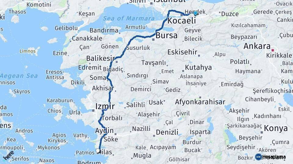 Sakarya Didim Aydın Arası Kaç Km - Yol Haritası