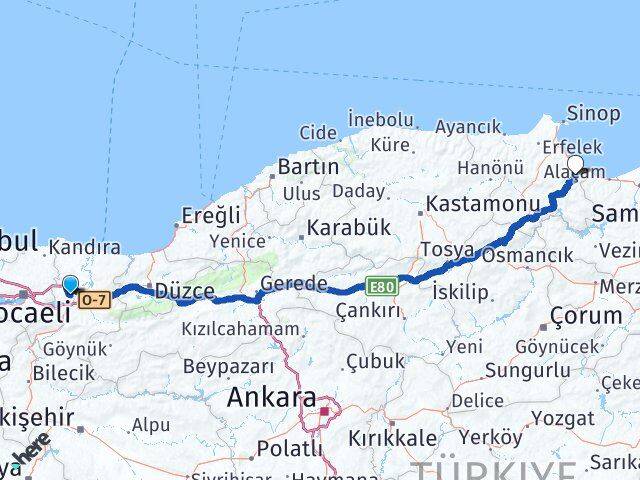 Sakarya Dikmen Sinop Arası Kaç Km - Yol Haritası