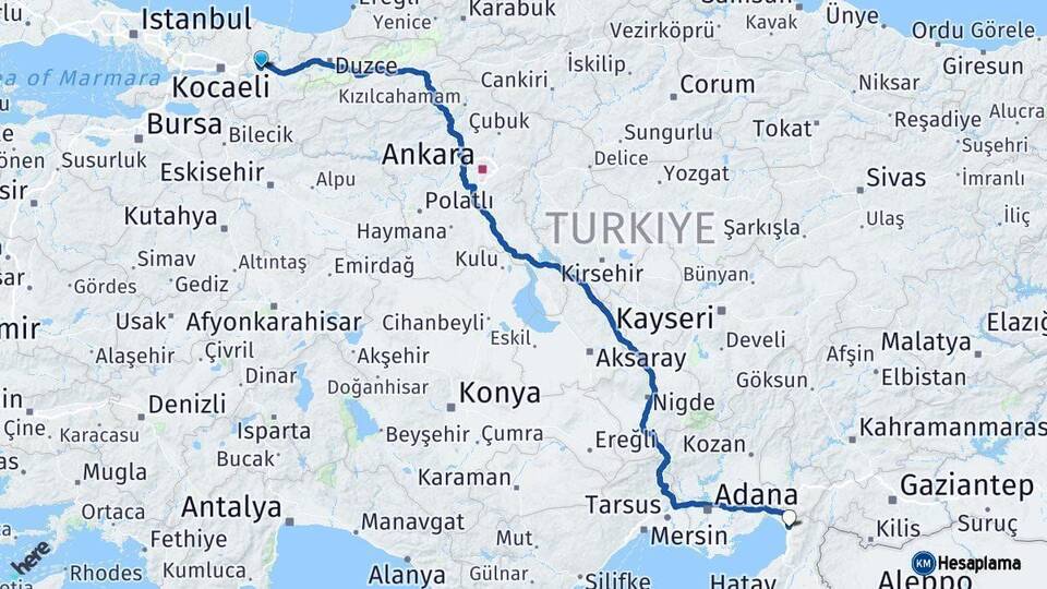 Sakarya Dörtyol Hatay Arası Kaç Km - Yol Haritası