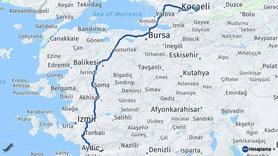 Sakarya Efeler Aydın Arası Kaç Km - Yol Haritası