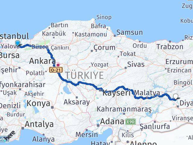 Sakarya Eğil Diyarbakır Arası Kaç Km - Yol Haritası