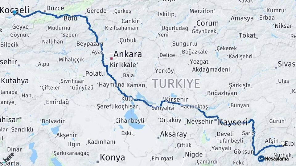 Sakarya Elbistan Kahramanmaraş Arası Kaç Km - Yol Haritası
