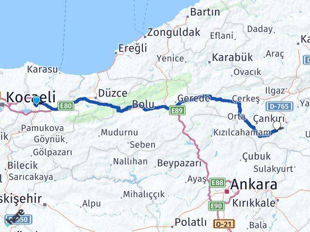 Sakarya Eldivan Çankırı Arası Kaç Km - Yol Haritası