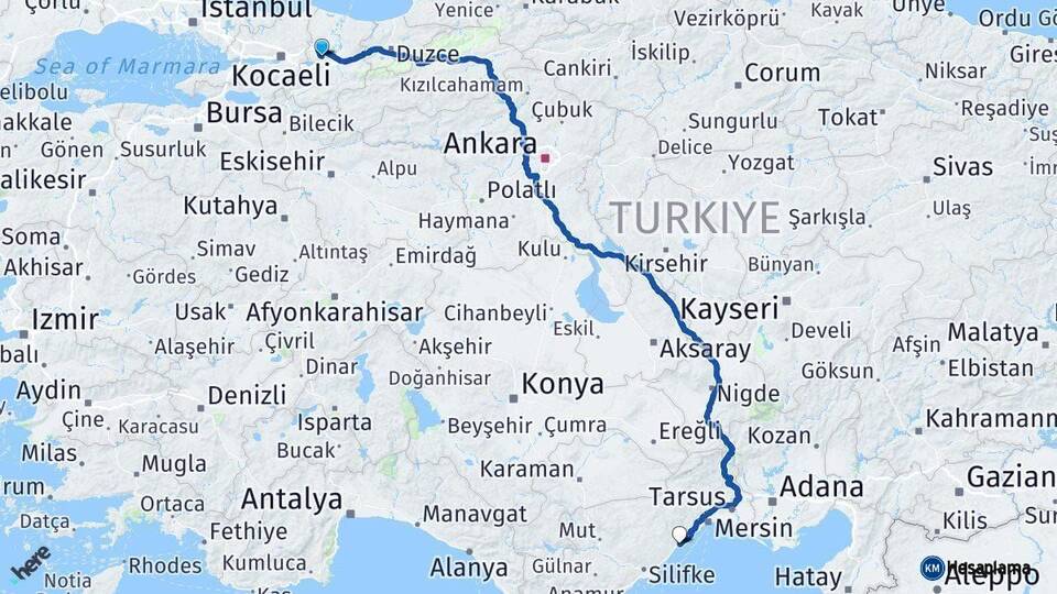 Sakarya Erdemli Mersin Arası Kaç Km - Yol Haritası