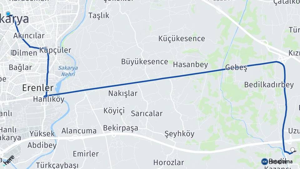 Sakarya Erdoğdu Akyazı Arası Kaç Km - Yol Haritası