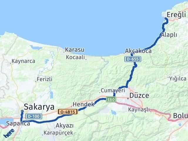 Sakarya Ereğli Zonguldak Arası Kaç Km - Yol Haritası