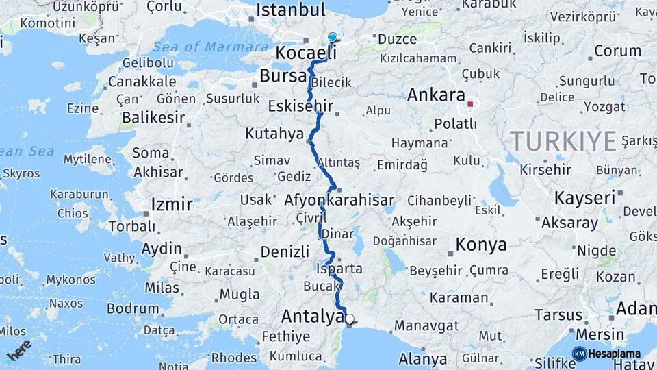 Sakarya Erenler Antalya Arası Kaç Km - Yol Haritası