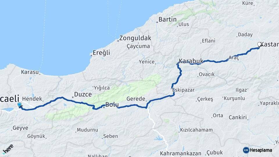 Sakarya Erenler Kastamonu Arası Kaç Km - Yol Haritası