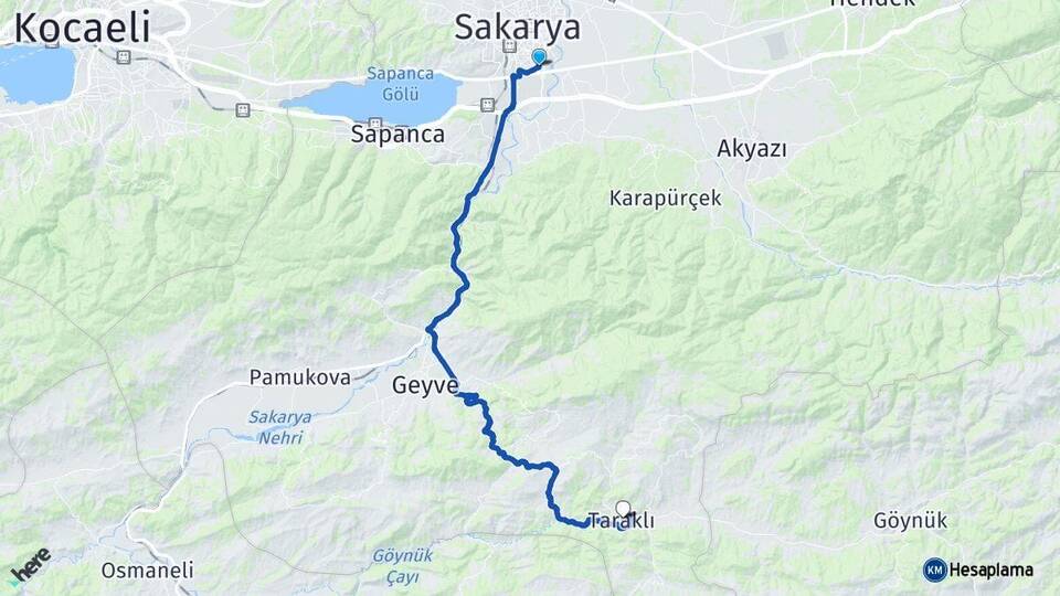Sakarya Erenler Taraklı Arası Kaç Km - Yol Haritası