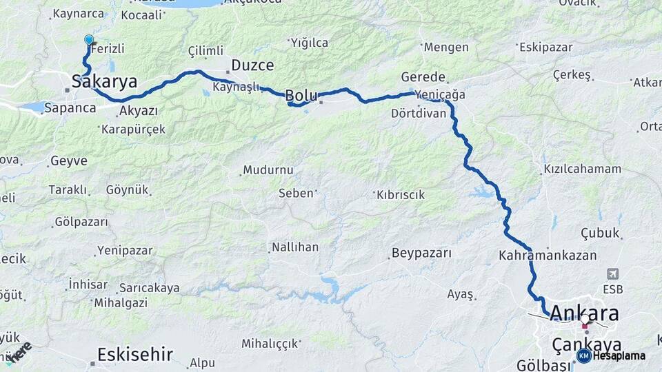 Sakarya Ferizli Ankara Arası Kaç Km - Yol Haritası