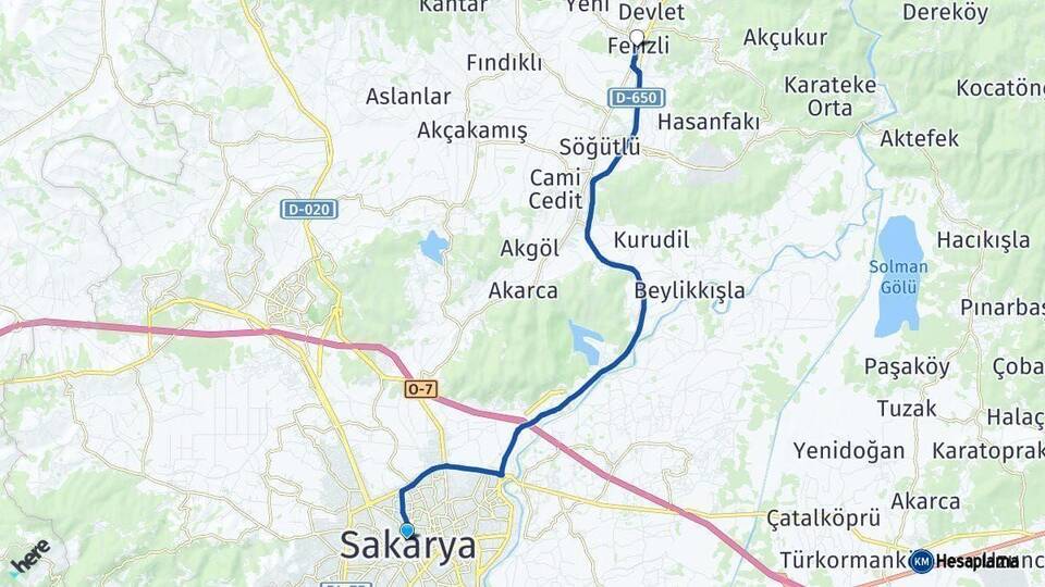 Sakarya Ferizli Arası Kaç Km - Yol Haritası