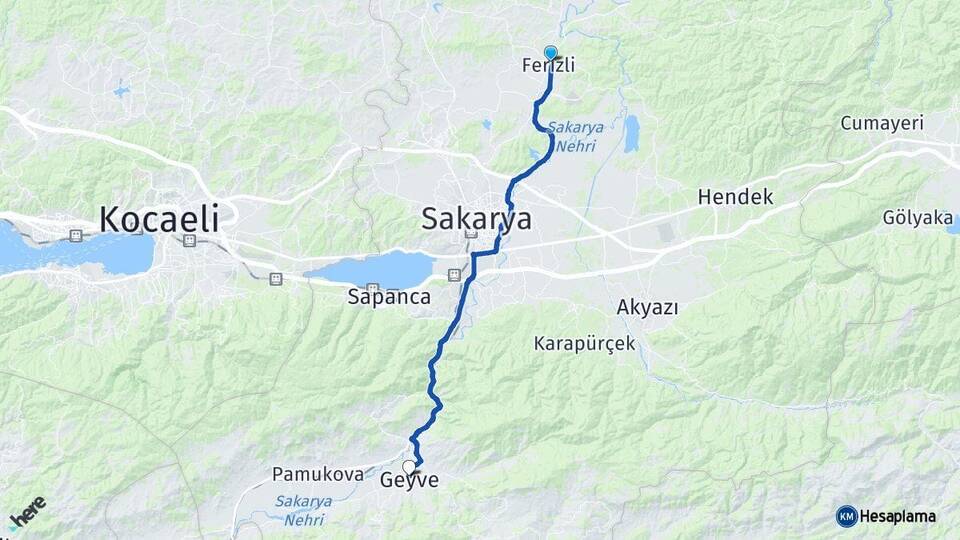 Sakarya Ferizli Geyve Arası Kaç Km - Yol Haritası