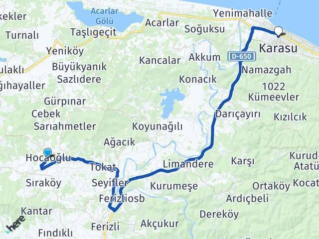 Hocaoğlu Karasu Otogarı Arası Kaç Km - Yol Tarifi