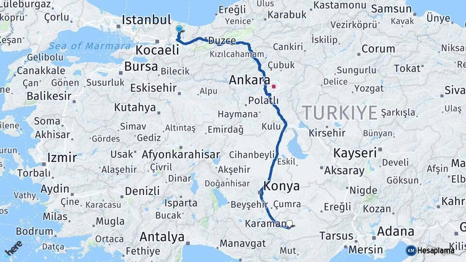 Sakarya Ferizli Karaman Arası Kaç Km - Yol Haritası