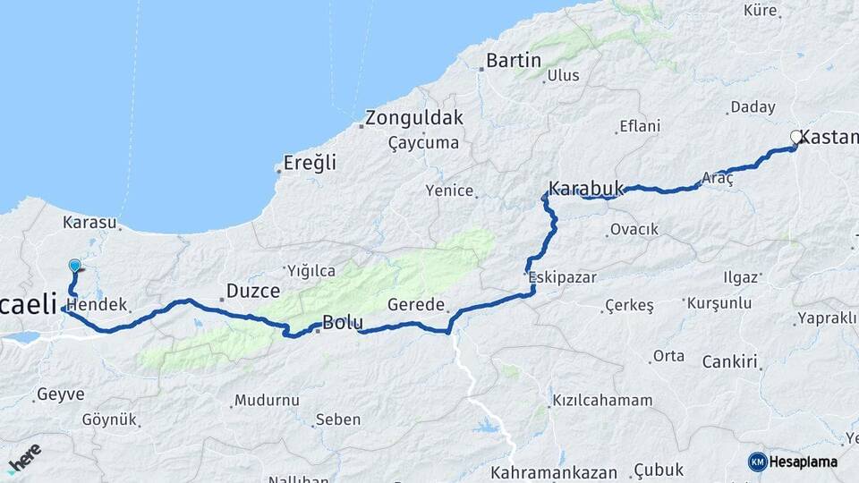 Sakarya Ferizli Kastamonu Arası Kaç Km - Yol Haritası