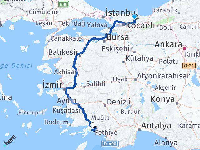 Sakarya Ferizli Muğla Arası Kaç Km - Yol Haritası