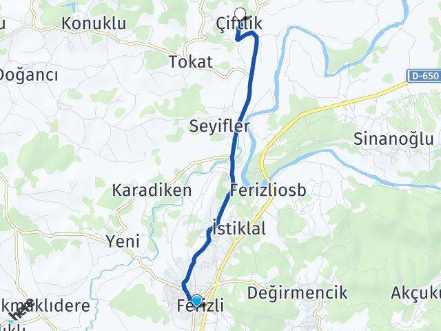 Sakarya Ferizli Osmanağa Çiftliği Ferizli Arası Kaç Km - Yol Haritası
