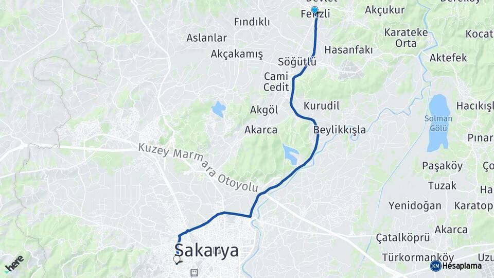Sakarya Ferizli Serdivan Arası Kaç Km - Yol Haritası